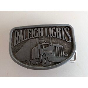 Vintage Raleigh Lights Semi Truck Belt Buckle Pewter Tone Tobacco Promo Big Rig